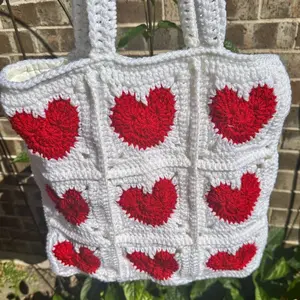 Red Heart Crochet Bag with White Cotton Lining Handcrafted in Vibrant Red Hearts Perfect for Everyday Use