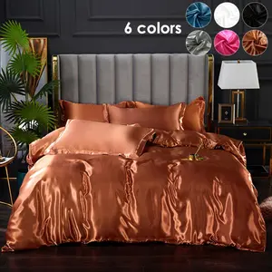 Solid Color Satin Duvet Cover Set, 3 Counts/set Including 1 Duvet Cover & 2 Pillowcase without Filler, Soft Comfortable Bedding Set for Bedroom, Decorative Duvet Cover