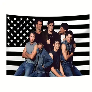 Handsome Male Figure Black & White Flag Design Printed Tapestry, Decor for Indoor Living Room, Bedroom or Outdoor Porch, Perfect for Dormitory Decoration