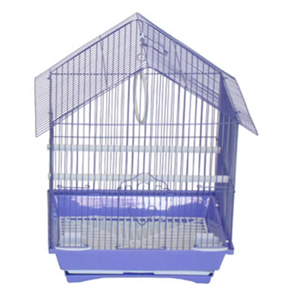 212 MAIN Small House-Shape Metal Frame Bird Cage - 11x9x16in Purple Home Enclosure with Slide Doors, Carry Handle, Removable Plastic Tray, Feed Cups, Easy Cleaning, Secure Space for Parakeets (Dual-Use Hamster Cage)