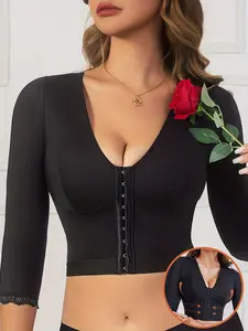 Women's Arm Shaper Bra Tummy Control Post Surgery Arm Lipo Compression Long Sleeves with Lace Arm Front Hook Closure Shapewear Bra