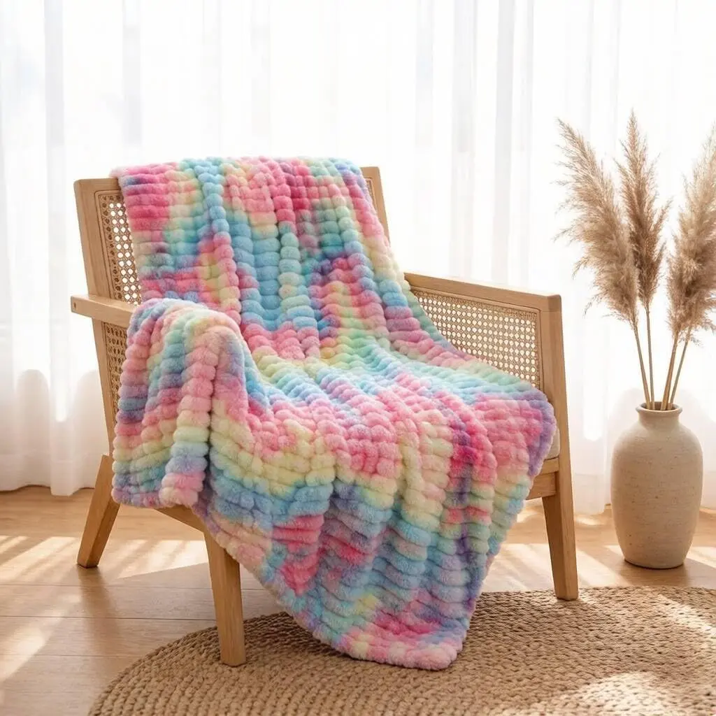 Rainbow Tie Dye Bubble Faux Fur Throw Blanket Soft Fluffy Cozy Blanket for Couch Sofa Chair Bedroom Living Room Decor