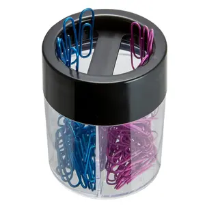 Officemate Magnetic Clip Dispenser, Large/Round, 200 Clip Capacity, Black/Smoke (93692)