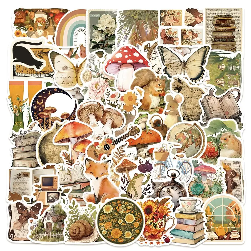 Vintage Aesthetic Sticker, 50pcs/set Cute Vintage Sticker, Journal Graffiti Sticker for DIY Luggage Laptop Skateboard Motorcycle Bicycle Stickers