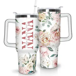 Gifts for Nana Grandmother Gift from Grandson Granddaughter on Birthday Mothers Day&Christmas 40 oz Tumblers with Handle and Straw Stainless Steel Insulated Travel Coffee Cup Mug