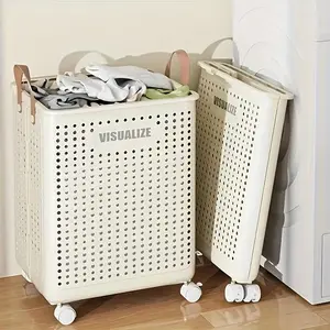 1pc Portable collapsible laundry basket with ventilation holes, multifunctional toy storage basket, miscellaneous storage box, laundry hamper with handle, suitable for bathroom, home, and dorm organization