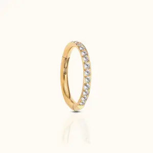 Classic CZ Clicker 10mm Titanium PVD Gold Hinged Hoop Earring