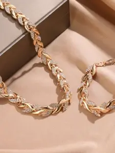 Elegant Fish Tail Design Jewelry Set, Rhinestone-Embedded Bracelet & Necklace Combo, Luxury Party Accessories for Women