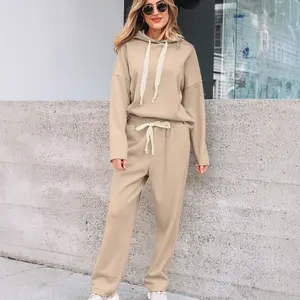 Womens 2 Piece Corduroy Matching Sets Oversized Hooded Pullover Sweatshirt and High Waist Pants Lounge Set with Pockets