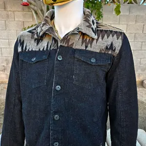 Denim Western Jacket Aztec print Menswear Man Tops Casual Long Sleeve