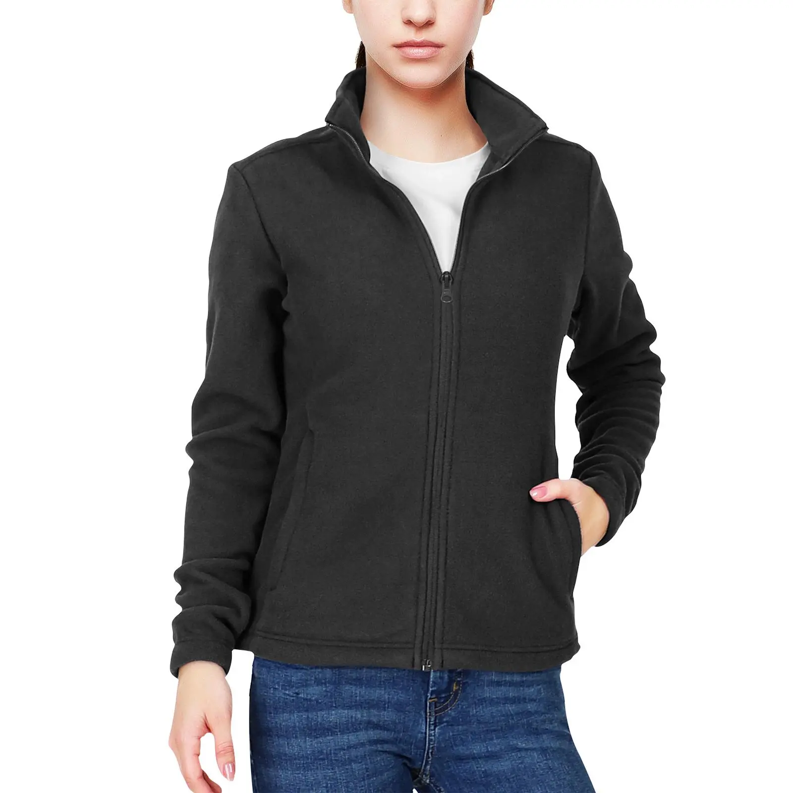 33,000ft Women’s Zip Up Fleece Jacket, Long Sleeve Warm Soft Polar Fleece Coat Sweatshirt with Pockets for Winter