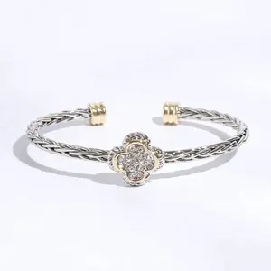 Clover Multi-Toned Twisted Cuff Bracelet for Women Elegant High-Quality Stylish Jewelry with Modern Aesthetics and Timeless Charm