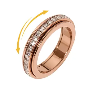 Anxiety Rings for Women and men Titanium Steel Spinner Fidget Band Rings Cubic Zirconia Relieving Anxiety Wedding Promise Lucky Rings Comfort Fit Size 5 to 10