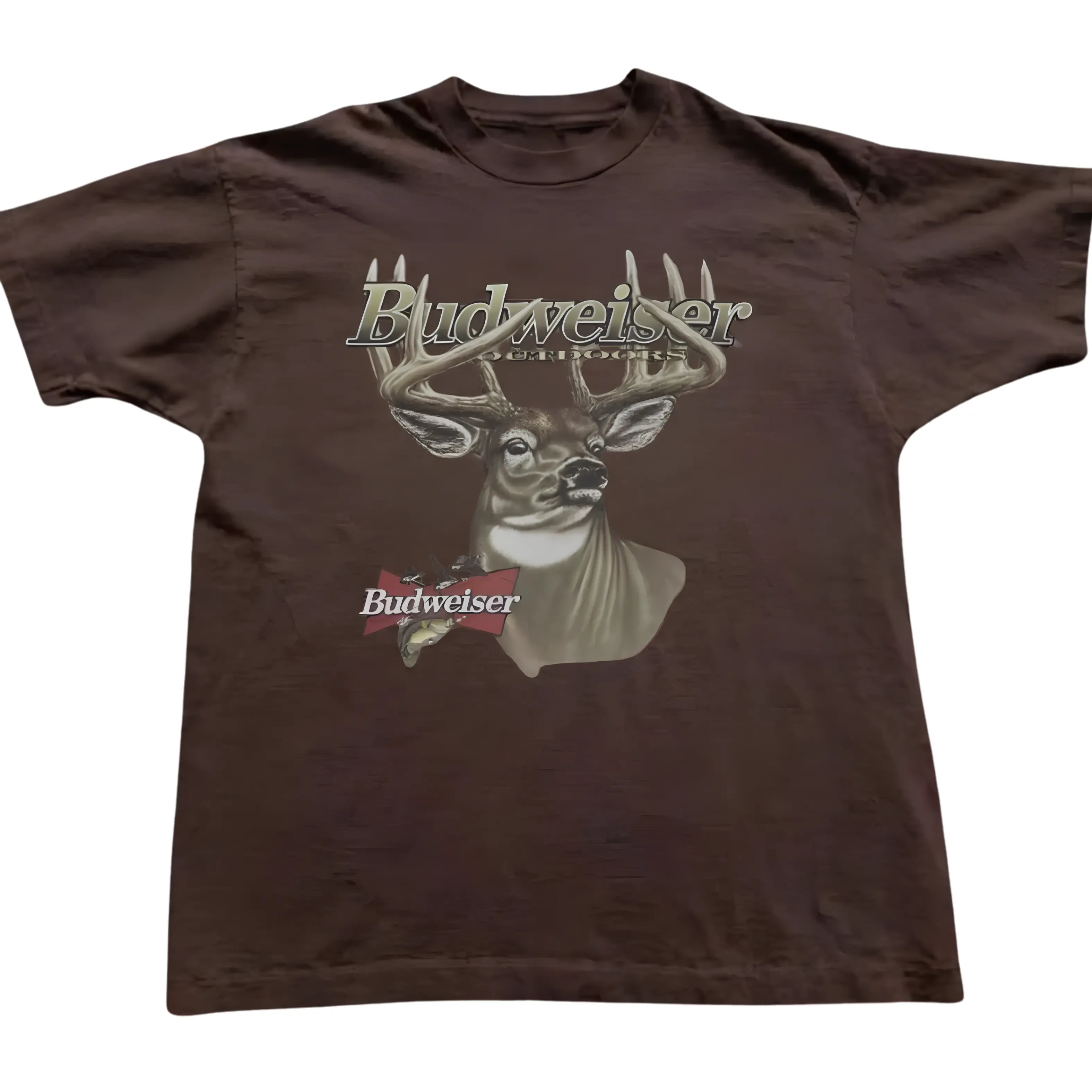 Gildan Men's Brown T-Shirt, Budweiser Deer Graphic Brown Cotton T-Shirt, Vintage Deer Hunting Graphic Shirt, Retro Buck Graphic Tee, Brown Americana T Shirt, Western Country Tee, Unisex Y2k Streetwear Gift
