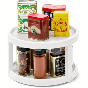 Plastic Lazy Susan Turntable Organizer, 2-Tier Nonslip Base, 2-Level Spinning Cabinet Spinner for Kitchen Countertop Storage, White, Sturdy