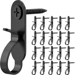 String Lights Hanger Hooks, Stainless Steel Lights Clips, Outdoor Screw Hooks for Christmas Party Easy Release Wire and Fairy Led Lights, 20 Packs - Black