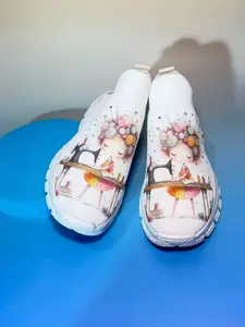 New Cartoon Illustration Slip-On Casual Shoes, Breathable Mesh, Cute Toddler Style Thick Sole Women's Shoes