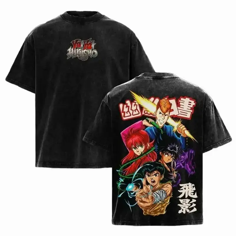 Men's Yu Yu Hakusho T-Shirt, Vintage 90s Manga Graphic Tee with Yusuke, Hiei & Kurama Print, Soft Oversized 230gsm Cotton Retro Streetwear, S-3XL, Tshirt, Round Neck, Rib, Fabric, Ribbed, 90S Graphic Tees, Pre-Washed Soft, Yusuke Print, Tops