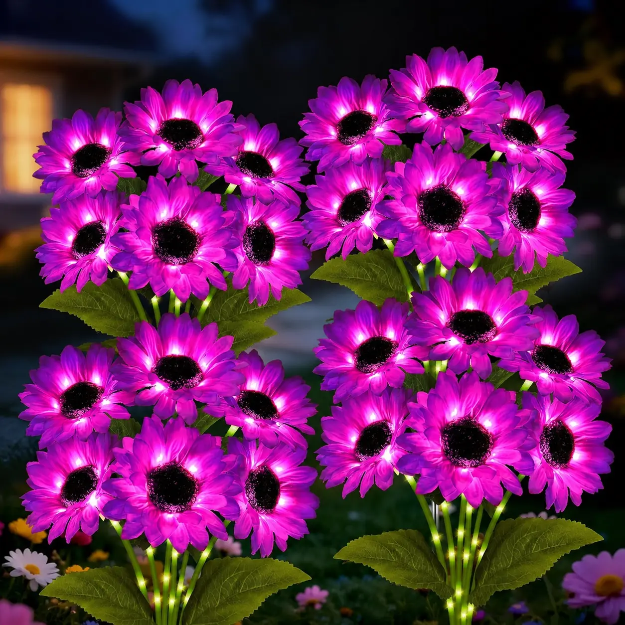 Solar Garden Lights Outdoor, 4 Pack Solar Purple HalloweenSunflower Lights with 24 Head 3.5 Inch Flowers, Waterproof Flowers Light Fall Decor Auto ON/Off for Garden Yard Patio Backyard, Gifts for Mom Women