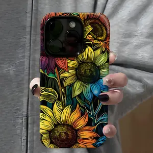 Vintage Flower Pattern Phone Case , Shockproof Rugged Cover Dual Layer Soft TPU Hard Bumper Shell for iPhone 11 12 13 14 15 16 Pro Max Plus Sunflower