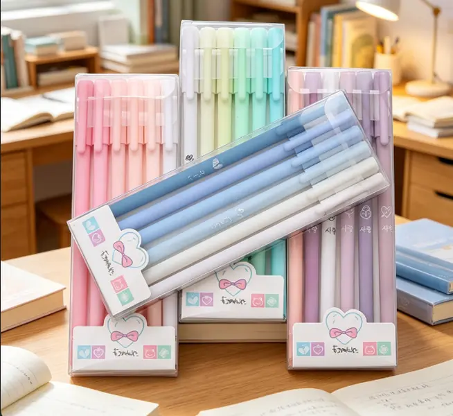 6Pcs Pastel Gel Pens Set, 0.5mm Fine Point Black Ink Pens, Cute Aesthetic Writing Pens for School & Office