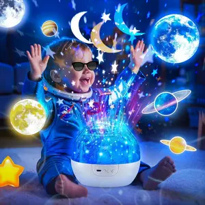 X-PSDA15 Galaxy Projector Night Light for Kids - 5 Films & 105 Lighting Modes, Dimmable 360° Star Projector with Silent Rotation, Rechargeable Space Themed Night Light, Ideal Gift for Boys Room Decor