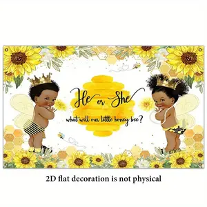 Honey Bee Pattern Gender Reveal Party Decoration, 1 Count He Or She Shower Background Party Table Banner, Party Decoration Supplies