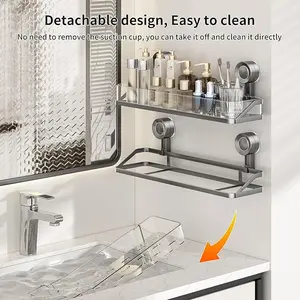 Shower Caddy Suction Cup,Detachable Bathroom Shower Organizer for Bathroom Storage, Wall Mounted Shower Shelves,Rustproof Shelf No Drilling Large Capacity Removable Rack 1 Pack Grey