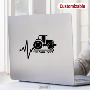 1PC Cool Minimalist Personalized Farm Machinery Custom Sticker For Cars, Stationery, Bags Tractor Heartbeat Wave Customizable Decor With Black-White Minimalist Line Texture In Daily Use Shows Love For Farm Machinery-Themed Personalized Style
