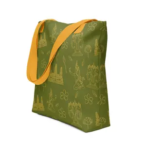 Cambodian Lao Heritage Tote Limited Edition - 100% Polyester Spacious Trendy Bag with Natural Cotton Handles Fund Humanitarian Support for Cambodia