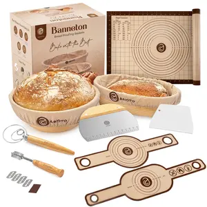 ABIOTO Extended Bread Proofing Kit with Baskets, Baking Mat, Slings, Danish Whisk & Bread Lame