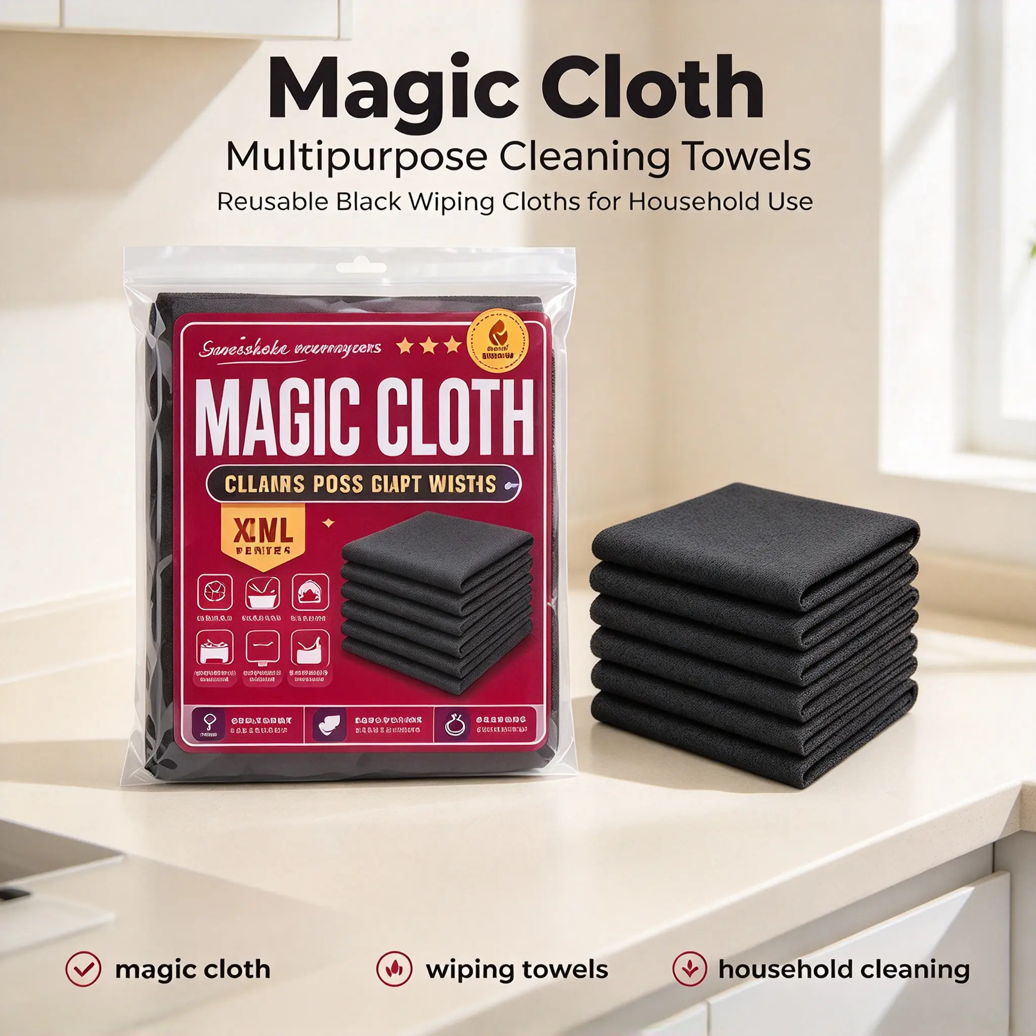 Magic Cloth Multipurpose Cleaning Towels, Reusable Wiping Cloths for Glass, Mirror, Countertop and Other Household Surface Wiping Jobs