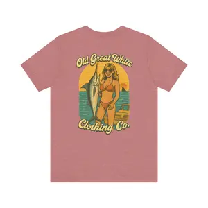 Big Catch Retro Beach T-Shirt – Bikini Babe & Marlin Graphic Jersey Cotton Short Sleeve Tee Crew Neck