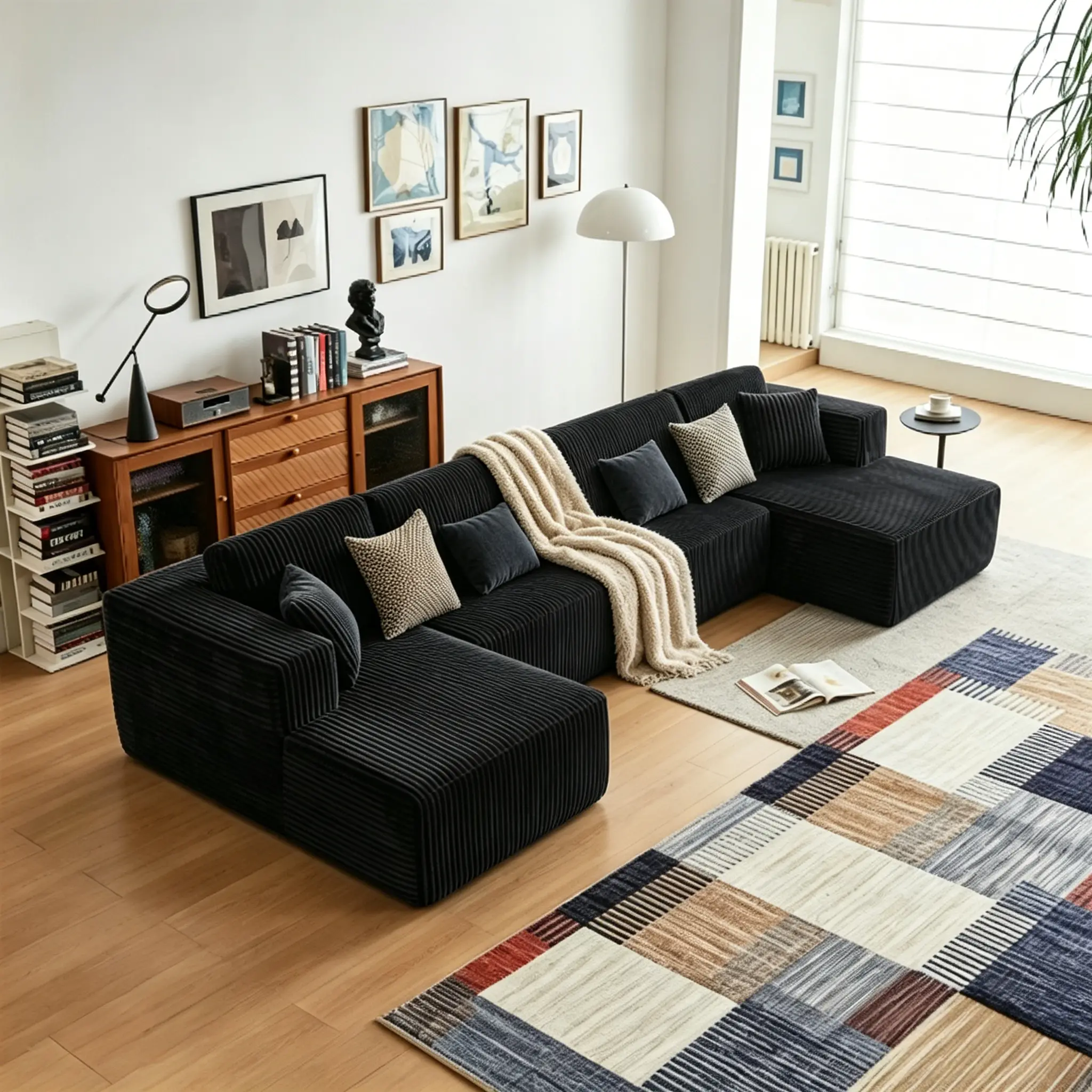 [2-3Packs Shipped] Niccae U-Shaped Divideable Dual-Function Furniture-Style Modular Sectional Sofa - 132.5" Corduroy Upholstered 5-Seat Oversized Modern No-Assembly-Required Living Room & Office Furniture with 2 Pillows, Modern Sofas Couches, Comfy Couch