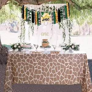 Animal Safari Theme Disposable Table Cover, 4 Counts Jungle Animal Tablecloth, Tropical Palm Zebra Leopard Giraffe Printed Table Cover for Party
