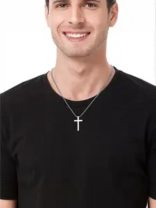 Cross necklace, silver and black cross pendant necklace#Fashionweek#Fallfreshness