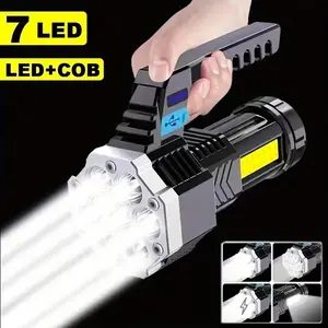 1pc High Power 7 LED Flashlights COB LED Powerful USB Rechargeable Torch Handheld Portable Outdoor Lamp Built-in Battery