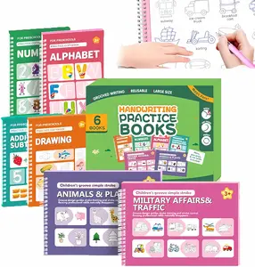 Reusable Handwriting Practice Copybook Set with 6 Handwriting Practice Books,1 Pen, 10 Pen Refills & 1 Pen Grip, School & Educational Supplies，Learning Handwriting Practice Workbooks for Kids,SuitableFor Birthday、christmas、Halloween and Thanksgiving gifts