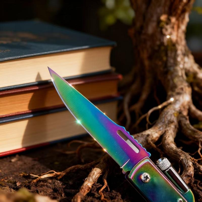 Multi-functional folding knife, quick flip, rotating to turn on the light, safety lock, folding design, suitable for wilderness survival, camping, exploration, hunting, and as a gift for friends and family