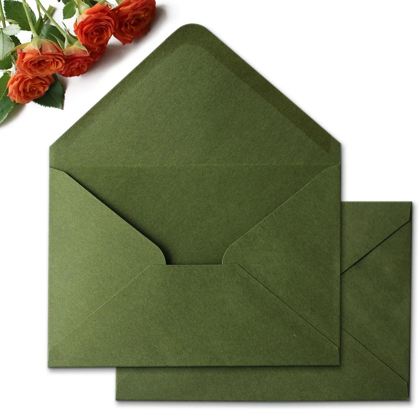 50PCS A7 Olive Green Self Seal Acrylic Envelopes 5.25 x 7.6 inches, Perfect for Wedding Invitation Christmas Gift Cards Birthday Photos and Greeting Cards