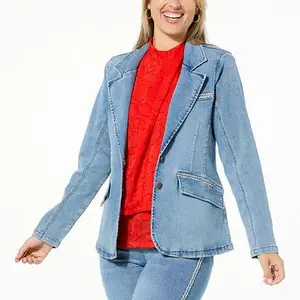 DG2 by Diane Gilman Virtual Stretch Denim Novelty Trim Blazer
