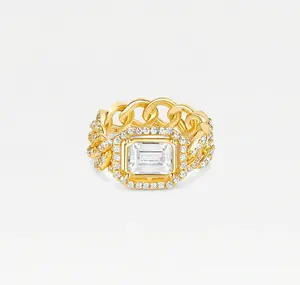 The Halo Colored Stone Cuban Link Chain Ring