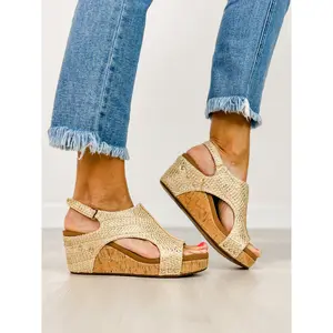 Corkys Carley Wedges in Light Gold Raffia