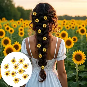[11pcs Cute Sunflower Hair Clip] VL1340833 - Solid Color Alloy Hair Clips for Ladies | Fashionable Accessories for Going Out Dating Beach Wear