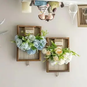 Wall Hanging Decoration Wooden Frame Wall Art Hydrangea Silk Flower Wall Hanging Decor with Wooden Frame for Home Office Room