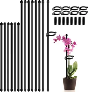 Stakes 17inch &11inch  Adjustable Length  Support Stake 16 count Black Orchid Stick with Clips for Indoor Outdoor,Garden Pole for Potted Tomato Amaryllis Vegetables with 20 Ties