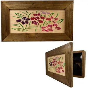 Bellewood Designs Hidden Personal Protection Safe Just Flowers Wall Decoration - Lockable Wooden Magnetic Storage Cabinet for Home Defense Gear