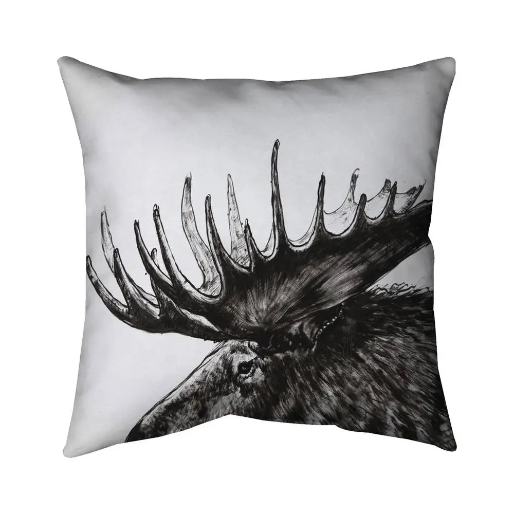 Begin Home Decor 5541-1616-AN473 16 x 16 in. White Rustic Moose Pillow - Home Decor - Moose Plume