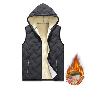 Men's Fashion Black Fleece Lined Hooded Down Vest - Hooded Design, Warm Quilted Style, A Must-Have for Winter Trends and Stacks