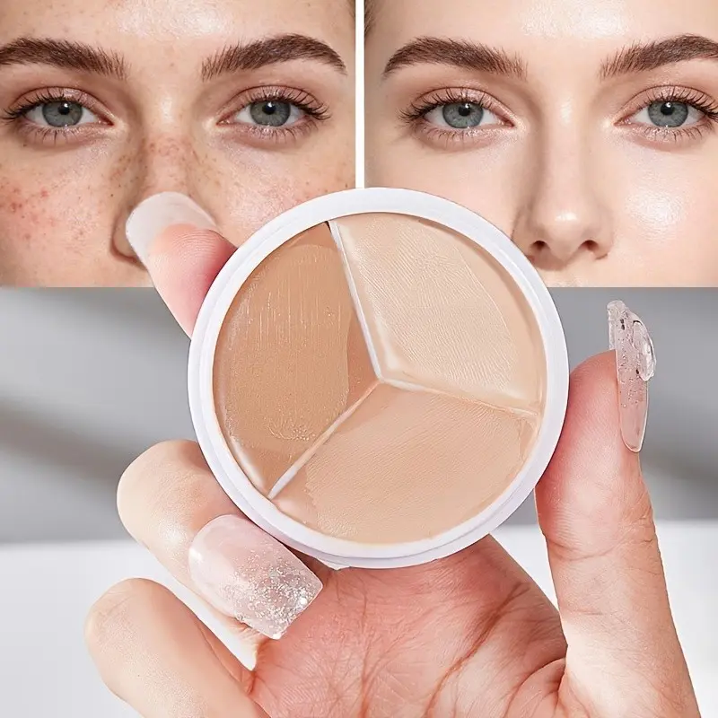 Three Color Concealer Palette High Coverage Spot Blemish Dark Circles Waterproof Sweatproof Long Lasting Smooth Portable Multi-Functional